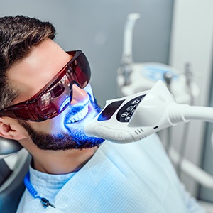 Patient receiving in-office Zoom teeth whitening treatment in Raynham 